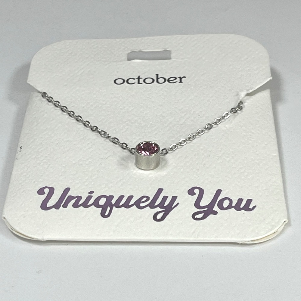Wheeler October‎ Birthstone Pink Crystal Necklace Silver Tone Adjustable 16-20in